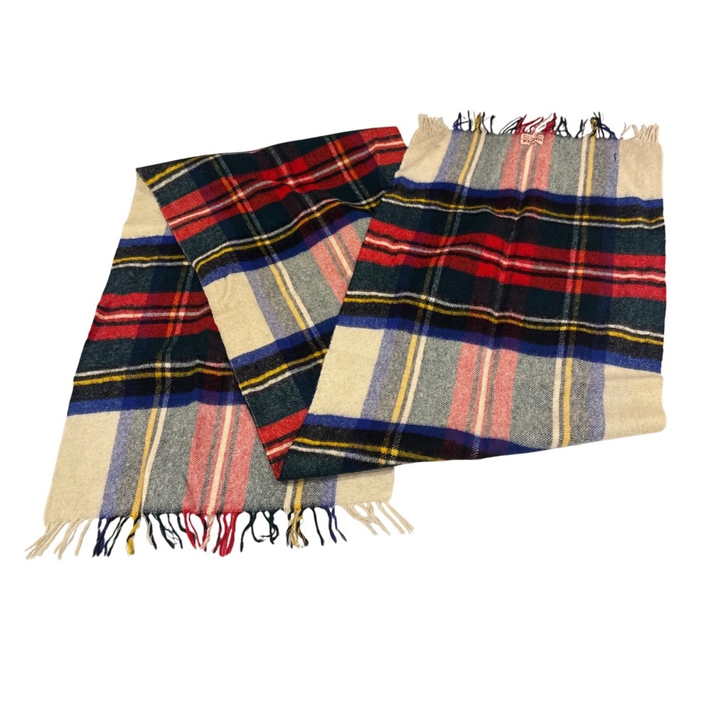 Vintage Jaeger Scarf Multi-Color Plaid Cashmere Wool Blend Fringed Heritage
